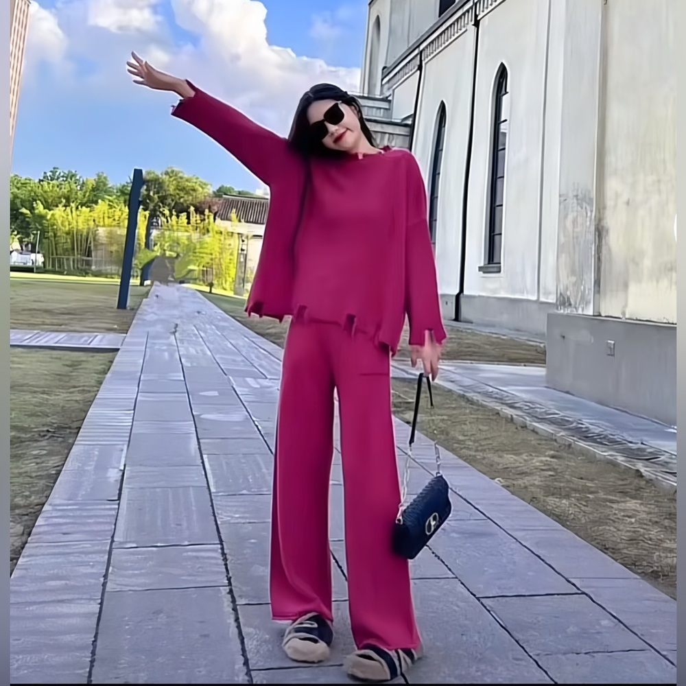 Cashmere-blend knit set Pink Knit Women’s Pants & Jumpsuit Set
